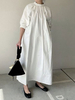Weiße Maxikleider Halbarm Kleid mit Rundhalsausschnitt aus Polyester; bodenlanges Kleid