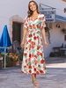 Weiße Maxikleider Kurzarm Kleid mit Blumenmuster V-Ausschnitt Schärpe Übergroßes bodenlanges Kleid aus Polyester