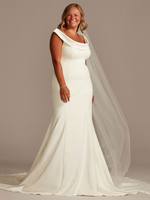 Weiße Meerjungfrau Brautkleider Mit Kapelle Zug Stretch Krepp Ärmellose Off-Shoulder Buttons Natürliche Taille Rückenlose Brautkleider