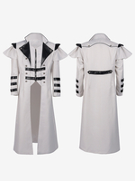 Weiße mittelalterliche Palast-Bankettkleidung mit Reißverschluss und Schlitz lange Windjacke Bühnen-Performance-Kleidung