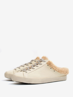 Weiße Pantoletten-Sneakers mit Lammfell-Futter und runder Zehenpartie zum Schnüren