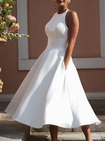 Weiße Partykleider Frauen Jewel Neck Ärmelloses rückenfreies Abendkleid