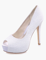 Weiße Peep-Toe Pailletten Tuch Abend und Braut Sandalen