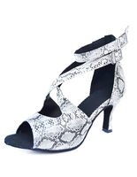 Weiße Peep-Toe-Schlange drucken Ankle Strap PU Lederschuhe Ballsaal