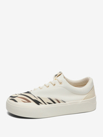 Weiße PU-Leder-Sneaker mit runder Zehenpartie und Sternen-Print für Damen flach (<1 Zoll) Freizeitschuhe