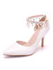 Weiße Pumps für Damen mit spitzen Zehenperlen Chic Low Tops Stiletto Heel