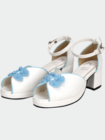 Weiße Qi Lolita Sandalen klobige Pony Heels blauen chinesischen Stil Tasten