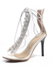 Weiße Sandale Stiefel Damen Open Toe Schnürschuhe High Heel Booties Clear Shoes