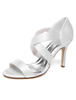 Weiße Satin offener Spitze Abend & Braut Sandalen für Damen