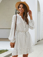 Weiße Skaterkleider für Damen Polka Dot Polyester Lässiges; langärmliges; ausgestelltes Kleid
