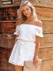Weiße Skaterkleider Spitze Off-The-Shoulder Rüschen Sexy Kurzarm Ausgestelltes Kleid