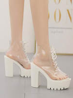 Weiße Sommerstiefel für Damen mit spitzem Zehen-PVC-Stiefel mit dickem Absatz
