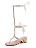 Weiße Sommerstiefel Round Toe Chunky Heel Perlen PU Leder Schnürsandalen