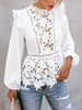 Weiße Spitze Bluse ausgeschnitten Juwel Hals sexy sexy lange Ärmel Tops