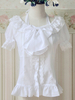Weiße Spitzen-Up-Bogen Rüschen Baumwolle Lolita Bluse für Frauen