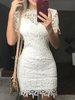 Weiße Spitzenkleider Frauen Jewel Neck Kurzarm Kurzes Bodycon Kleid