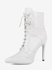 Weiße Stiefeletten Damen Spitzschuh High Heel Schnürstiefeletten