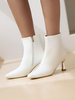 Weiße Stiefeletten für Damen PU-Stöckelschuhe mit spitzen Zehen und Leder