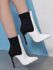 Weiße Stiefeletten Frauen Spitzschuh Patchwork High Heel Booties