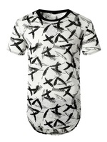 Weiße T-Shirts Jewel Neck Feather Print Kurzarm-T-Shirts