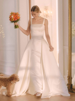Weiße Vintage Brautkleider Trägerlos Ärmellose Natürliche Taille Satin Stoff Bodenlange Brautkleider