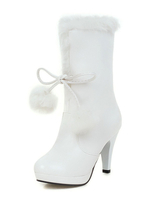 Weiße Weihnachtswinterstiefel für Pelzoberteile mit hohen Absätzen