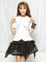 Weißen Bögen geraffte Baumwolle Lolita Bluse für Frauen
