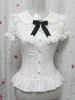 Weißen Bögen Rüschen schick Baumwolle Lolita Shirt für Damen