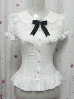 Weißen Bögen Rüschen schick Baumwolle Lolita Shirt für Damen