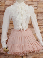 Weißen Stehkragen Lolita Bluse Langarm mit Rüschen