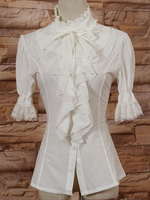 Weißen Stehkragen Lolita Bluse Mitte Ärmel mit Rüschen