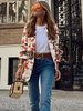 Weißer Blazer für Damen Stilvoller; mit Polyester bedruckter Turndown-Kragen mit langen Ärmeln