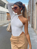 Weißer Bodysuit mit langen Ärmeln und hohem Kragen; rückenfreiem Stretch; sexy Lycra-Spandex-Oberteil