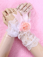 Weißer Bogen Blumen Spitze synthetische Lolita Handschuhe