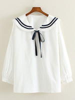 Weißer Bogen Streifen Baumwolle Lolita Shirt für Frauen