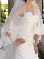 Weißer Hochzeitsschleier One-Tier Spitze Finished Edge Wasserfall Brautschleier