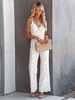 Weißer Jumpsuit V-Ausschnitt Ärmellose Spitze Unregelmäßige Spitze Gerader Sommer Playsuit