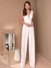 Weißer Jumpsuit V-Ausschnitt Ärmellose Spitze Unregelmäßige Weite Sommer Playsuit