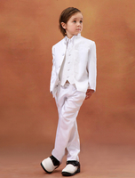 Weißer Jungen-Klage-Kinderring-Träger-Klage-gesetzte Jacken-Hosen-Weste-formale Abnutzung 3 PC-Smoking-Klagen für Hochzeit