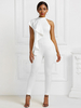 Weißer Overall Hoher Kragen Ärmellose Paspel Stretch Polyester Skinny Long Legging Sommer One Piece Outfit
