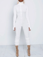 Weißer Overall Langarm Reißverschluss Skinny Summer One Piece Outfit