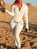 Weißer Overall Langarm Reißverschluss Skinny Summer One Piece Outfit