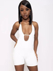 Weißer Playsuit Color Block Halfter Ärmellos ausgeschnitten Unregelmäßiges trägerloses Polyester Skinny Summer One Piece Outfit