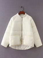 Weißer Puffer-Mantel Übergroße Blase Mantel Langarm Wintermäntel mit Taschen