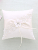 Weißer Ring Bearer Pillows Lace Ribbon Perlen Hochzeit Kissen