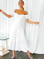 Weißer Sommer-Playsuit aus Polyester mit Bateau-Ausschnitt und kurzen Ärmeln