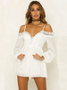 Weißer Spielanzug Bateau-Ausschnitt Langarm Plissee Kordelzug Spaghettiträger Polyester Loose Summer One Piece Outfit