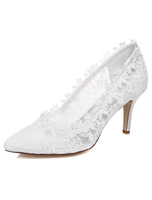 Weißer Spitze Spitzen Zehe Braut Pumps für Frauen