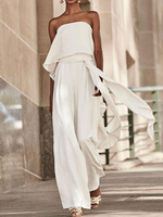 Weißer trägerloser Overall Ärmelloser Jumpsuit mit breitem Bein