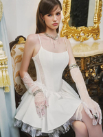 Weißes A-Linien-Mini-Trägerkleid mit Spitzenakzenten für Damen 2025